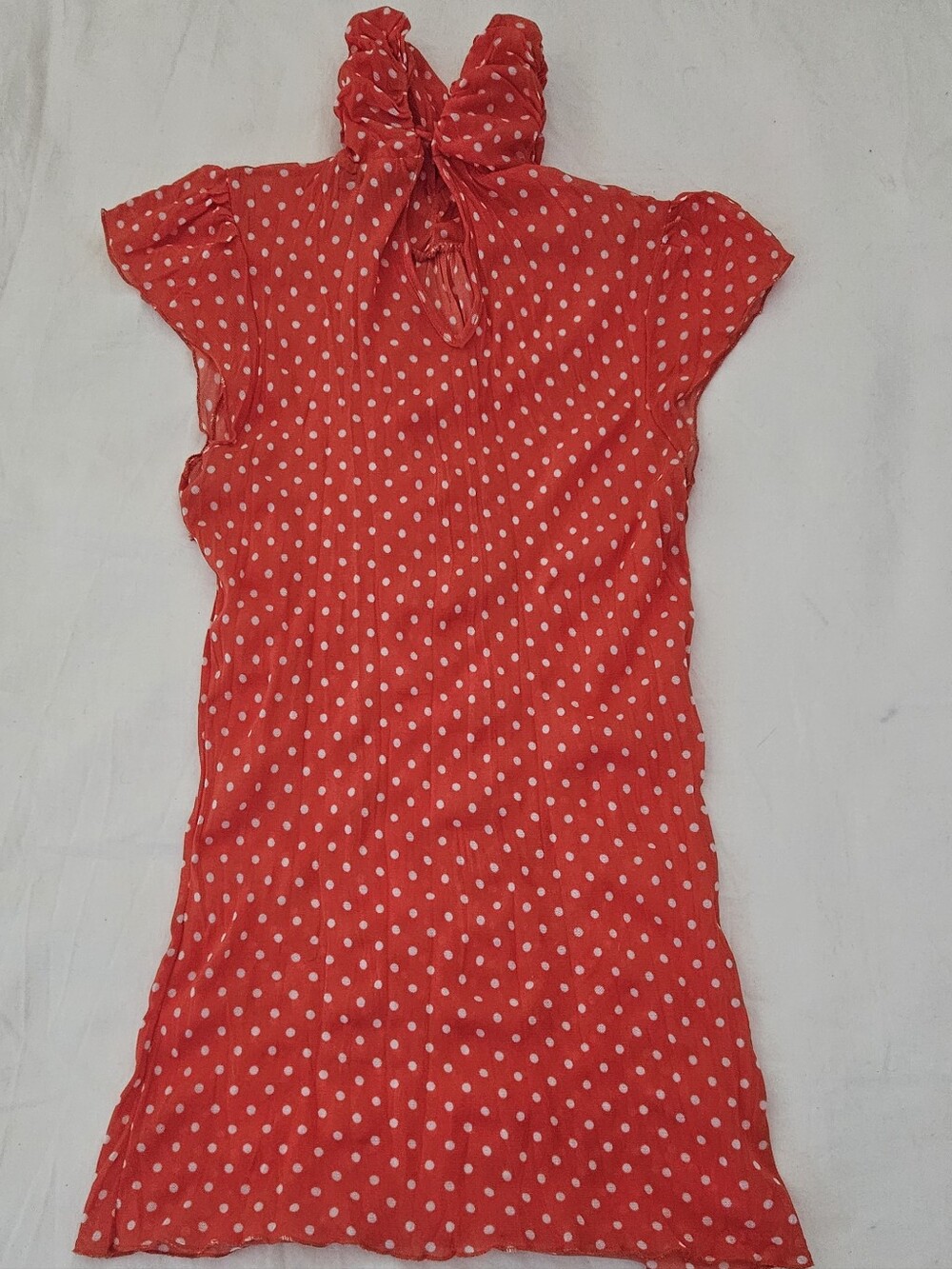 2000s Orange Polka Dot Button Up Neck Women's Top